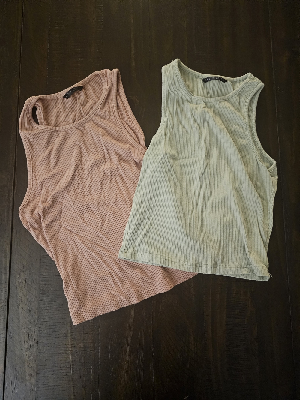 SHEIN Ribbed Tank Tops in Dusty Rose & Light Sage